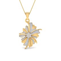 SwaraEcom 14K Yellow Gold Plated Round Cubic Zirconia Leaf Flower Pendant for Wo - £39.37 GBP