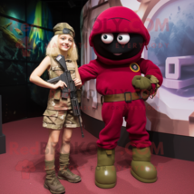 Maroon Para Commando mascot costume character dressed with a Mini Skirt and Watc - £1,034.99 GBP