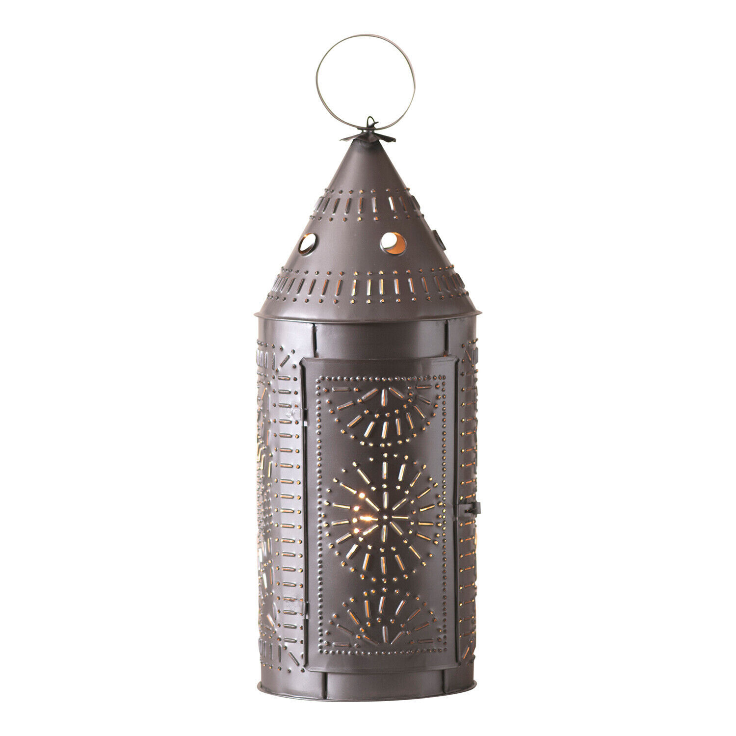 21-Inch Punched Tin Metal Lantern-  Paul Revere Style - Smokey Black - $83.95