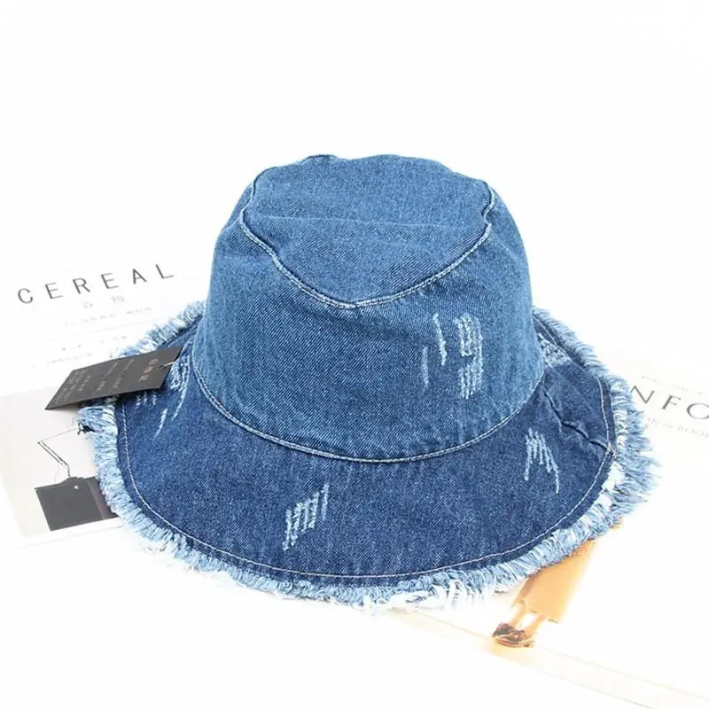 019 solid denim retro bucket hat fisherman hat outdoor travel hat sun cap hats for girl thumb200