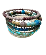 Mixed Media Bangle Bracelets Set of 8 Wood &amp; Turquoise Multiple Bead Sil... - £11.95 GBP