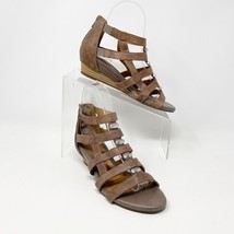 Sofft Womens Brown Leather Silver Accents Back Zip Wedge Sandal Size 6 - £19.47 GBP