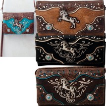 Western Horse Wallet Equestrian Embroidery Tooling Crossbody Wristlet Cowgirl - £20.77 GBP