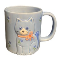 Vintage Otagiri 3D Mug Blue Cat Kitten Bow Flowers Ceramic Coffee Tea Cup - £11.86 GBP