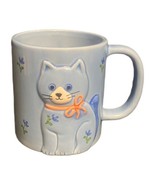 Vintage Otagiri 3D Mug Blue Cat Kitten Bow Flowers Ceramic Coffee Tea Cup - £11.87 GBP