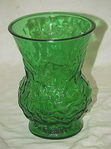Vintage EO Brody Floral Vase Flared Texture Emerald Green Glass Clevelan... - $24.74