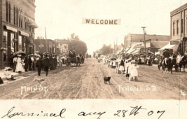 Tyndall SD South Dakota 1907 Carnival Parade Dog Postcard RPPC Horses Strollers - £45.37 GBP