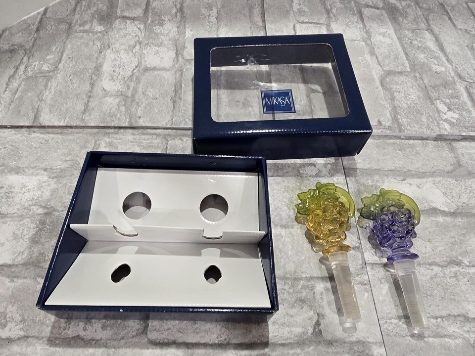 Mikasa Wine Bottle Stoppers In Original Box Set of 2 Chablis Blown Glass... - $22.99
