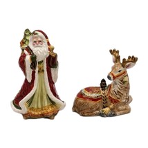 Fitz And Floyd Damask Holiday Santa &amp; Reindeer Salt and Pepper Shakers O... - $536.76 MXN