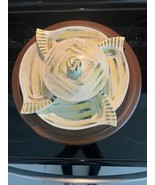 VINTAGE 7 pc MID CENTURY CHIP &amp; DIP LAZY SUSAN CERAMIC / wood base 1960s... - $24.95