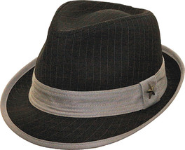  Black Striped Unisex Trilby Fedora Hat CH707K Poly Cotton Grey Star Band - £20.37 GBP