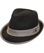  Black Striped Unisex Trilby Fedora Hat CH707K Poly Cotton Grey Star Band - £20.75 GBP