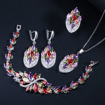 Cubic Zirconia Crystal Ring Earring Bracelet Necklace Multicolored 4Pcs Fine Dre - £25.26 GBP