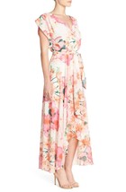 Eliza J Floral Print Asymmetrical Waist tie Dress Sz 6 Pink Multi - £75.76 GBP