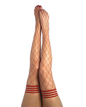 KIX&#39;IES CLAUDIA LARGE NET RED FISHNET THIGH HIGH STAY UP STOCKINGS SIZES... - $25.99