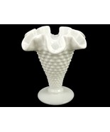 Horn-Shape Bud Vase, White Milk Glass, Hobnail w/Ruffled Rim, Vintage Ho... - $20.07 CAD