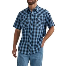 Wrangler Pearl Snap Men&#39;s Short Sleeve Western Shirt Small Sonic Blue Pockets - £15.17 GBP