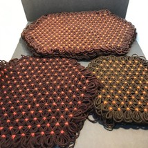 Autumn Placemats Vintage Brown Orange Knit Tabletop Decor Halloween Spider Web - £23.22 GBP