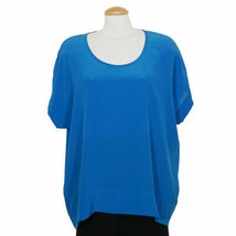 EILEEN FISHER Crystal Blue Silk Crepe de Chine Box Top S - £86.63 GBP