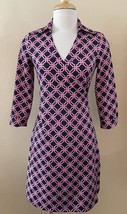 Julie Brown NYC Navy Pink Geometric Print Jersey Wrap Dress Size Small W... - $31.01 CAD