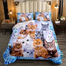Kawaii Animals Cute Comforter Twin Bedding Sets For Girls, Cartoon Cat Toddler B - £62.47 GBP