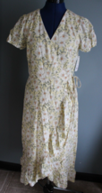 mi ami Women&#39;s Yellow Floral Short Sleeve Wrap Ruffle Hem Midi Dress ~M~ - £22.38 GBP