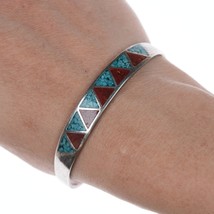6.5&quot; Vintage Navajo silver chip inlay bracelet - £67.42 GBP