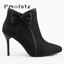 Women Ankle Boots New Fashion Woven Bow Ladies Shoes Thin High Heels Female Spri - £43.92 GBP