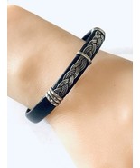 Vintage Leather Silver Cuff Bracelet Southwestern Elegance - €82,22 EUR