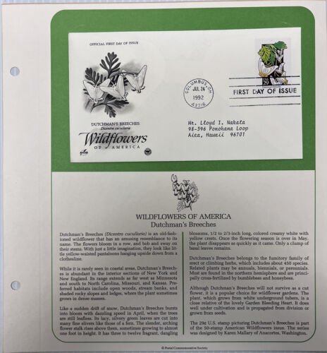 Primary image for American Wildlife Mail Cover FDC & Info Sheet Dutchman's Breeches 1987