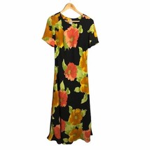 Gabrielle Black Floral Midi Dress Vintage Medium - $38.52