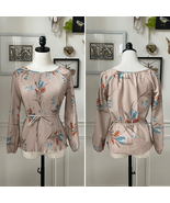 Vintage 70s Plaza Petites Top Blouse Pleated Floral Balloon Sleeve S M - $32.30 CAD