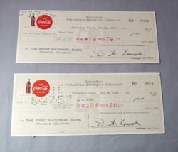1957 Coca Cola Trinidad Colorado Bottling Co Coke Payroll Check set of 2 - $9.85