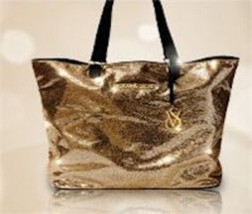 Victoria&#39;s Secret Sparkly Gold Glitter Tote Bag XL Size ToteXL - £43.95 GBP