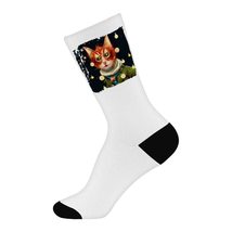 Christmas Print Socks - Themed Novelty Socks - Cat Crew Socks - Large - £19.41 GBP