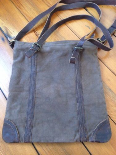 Primary image for Vtg Style Boho Leather Straps Brown Duck Canvas Lg Laptop Messenger Tote Purse