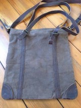Vtg Style Boho Leather Straps Brown Duck Canvas Lg Laptop Messenger Tote... - £68.54 GBP