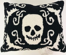 Skull Hooked Throw Pillow With Bats Black &amp; White Halloween 14&quot;X18&quot; Rectangle - £47.62 GBP