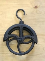 4 Rustic Cast Iron Hanging Cable Pulleys Wheel Hook Farmhouse Country Decor - £103.01 GBP