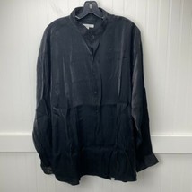 Vintage Elliott Button Down Dress Shirt XLarge Black Collarless 90s Clubwear Y2K - £11.94 GBP