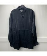 Vintage Elliott Button Down Dress Shirt XLarge Black Collarless 90s Club... - £11.94 GBP
