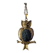 Vintage Owl Pendant Necklace Costume Gold Tone Black Belly 12&quot; Chain - $24.99