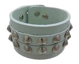 Zeckos Gray Leather 2 Row Cone Spiked Wristband Wrist Band - £11.13 GBP