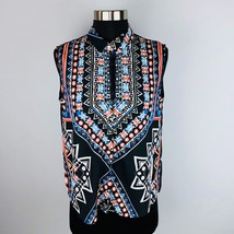 Mossimo Womens Small S Polyester Sleeveless Hidden Button Tribal Boho Print Top - $14.39