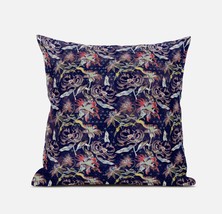 18&quot; Midnight Blue Roses Zippered Suede Throw Pillow - £54.93 GBP