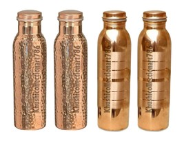 Handmade Copper Water Drinking Bottle 2 Hammered 2 Silver Touch Health B... - £48.81 GBP