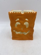 Partylite Orange Paper Bag Look Ceramic Luminary Jack o Lantern Candle Holder - £9.03 GBP