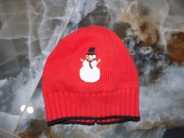 JANIE AND JACK RED KNITTED SNOWMAN BEANIE HAT SIZE 6/12 MONTHS INFANT&#39;S - £15.98 GBP
