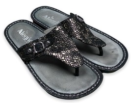 Alegria Vanessa Van-780 Women’s Sandals Black &amp; Pewter Mosaic Thong Wedg... - £34.50 GBP