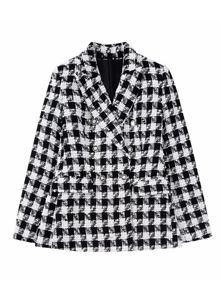 Tangada Women  Tweed Double Breasted Blazer Coat Vintage Long Sleeve Flap Pocket - £163.86 GBP